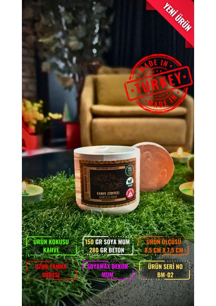 Aroma Terapi Uzun Kapaklı Model Kahve Kokulu 150 gr Soya Wax Mum