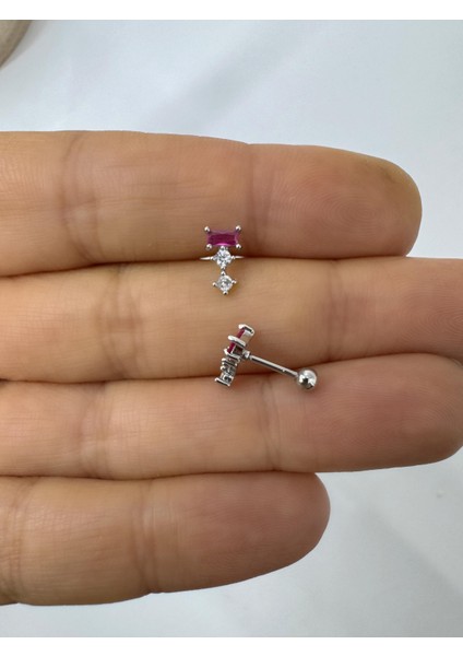 1 Adet Bordo Zirkon Taşlı Helix Tragus Flat Lobe Uyumlu Piercing