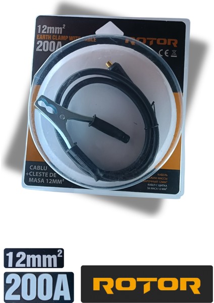 12MM2, 200A Kaynak Kelepçesi, Topraklama Kelepçeli Kablo