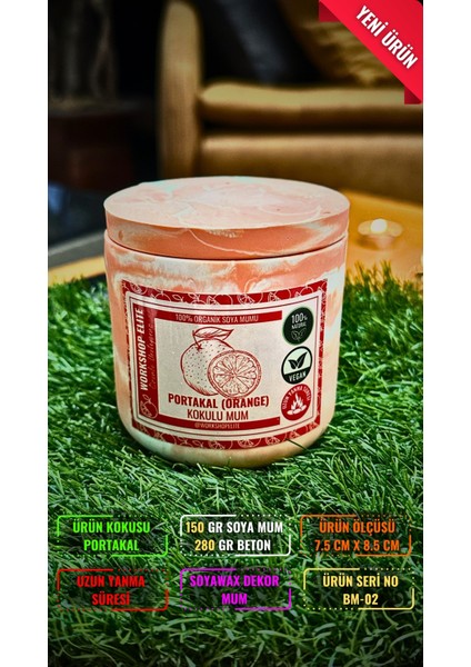 Aroma Terapi Uzun Kapaklı Model Portakal Kokulu 150 gr Soya Wax Mum