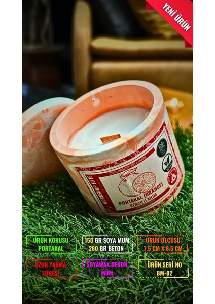 Aroma Terapi Uzun Kapaklı Model Portakal Kokulu 150 gr Soya Wax Mum