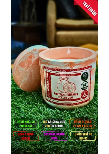 Aroma Terapi Uzun Kapaklı Model Portakal Kokulu 150 gr Soya Wax Mum
