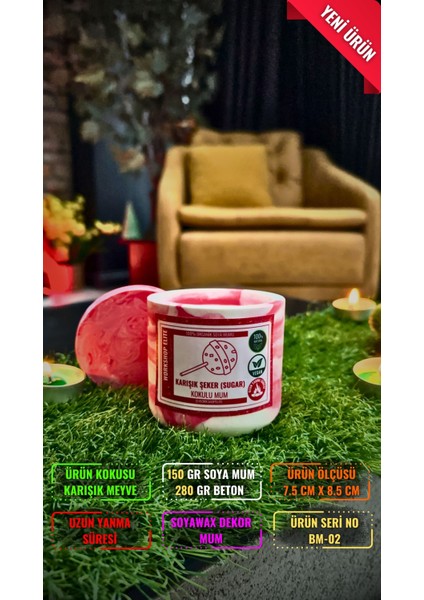 Aroma Terapi Uzun Kapaklı Model Karışık Meyve Kokulu 150 gr Soya Wax Mum