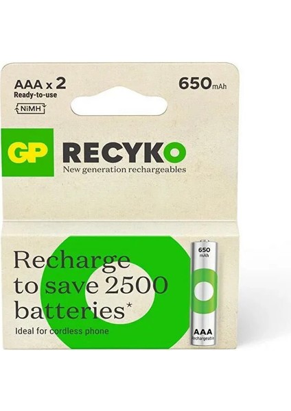 Gp Recyko 650 Mah R03 Aaa Şarjlı 2li Ince Kalem Pil GP65AAAHCE-2EB2 (GPRHCH63E000) (K0)