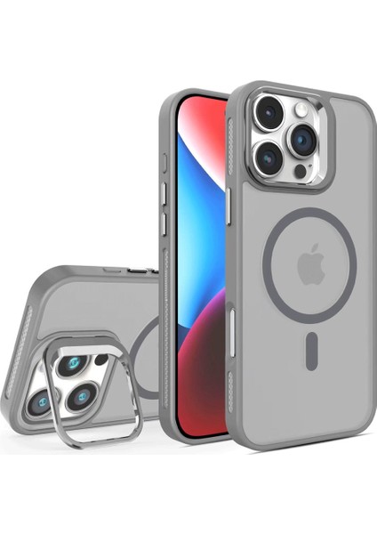 Apple iPhone 16 Pro Max Uyumlu Kılıf Standlı Mat Magsafe Metal Tuşlu Kamera Lens Wonk Kapak