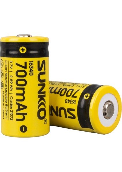 Sunkko 3.7 Volt 700 Mah 16340 Şarj Edilebilir Pil (2li Paket) (K0)