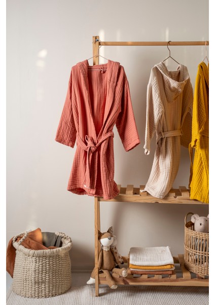 Terracotta Rengi 4 Kat Müslin Çocuk Bornoz