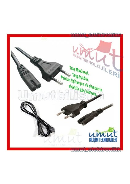1.5mt 1,5 Metre Kaliteli Kalın Teyp Teyip Fişi Power Güç Kablosu 2 Pin Radyo Fişi 2 Oluk