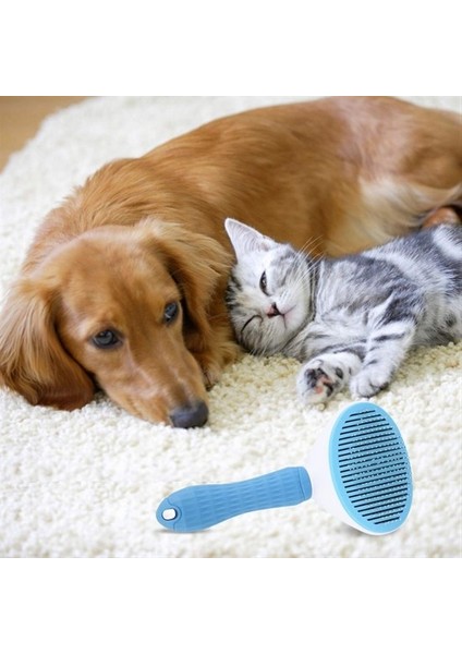 Kedi Köpek Tüy Toplayıcı Kendini Temizleyebilen Ergonomik Saplı Evcil Hayvan Tarağı Mavi (K0)