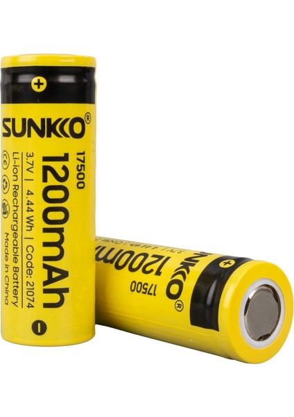 Sunkko 3.7 Volt 1200 Mah 17500 Şarj Edilebilir Pil (2li Paket) (K0)
