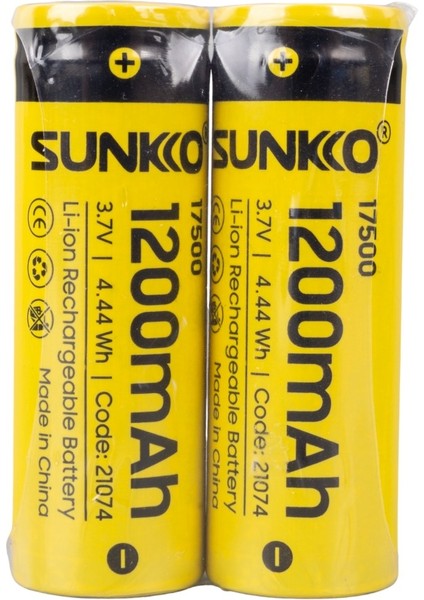 Sunkko 3.7 Volt 1200 Mah 17500 Şarj Edilebilir Pil (2li Paket) (K0)
