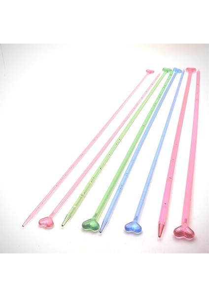 Örgü Şiş Seti 4' Lü Kalpli Plastik 35 cm | 3 - 4 - 5 - 6