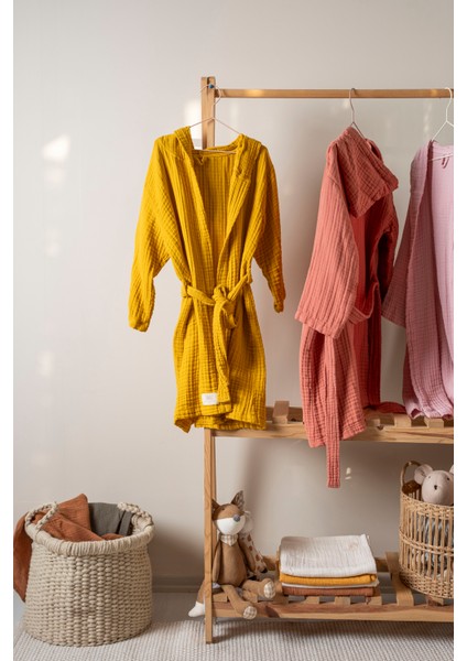 Hardal Rengi 4 Kat Müslin Çocuk Bornoz