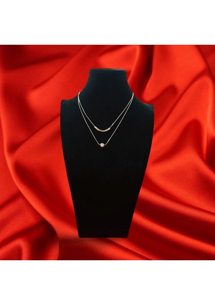 Ozzyshoptr Çelik Kare Taşlı Yuvarlak Gümüş Renk Figürlü Zirkon Taş Detay Kadın Kolye