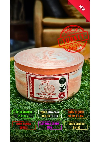 Aroma Terapi Geniş Kapaklı Model 200 gr Portakal Kokulu Soya Wax Mum