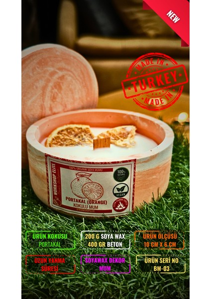 Aroma Terapi Geniş Kapaklı Model 200 gr Portakal Kokulu Soya Wax Mum