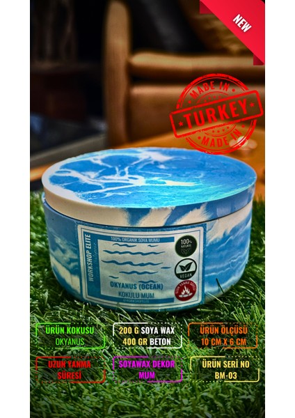 Aroma Terapi Geniş Kapaklı Model 200 gr Okyanus Kokulu Soya Wax Mum