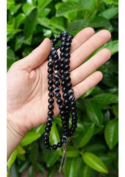 Tesbih 99 Lük 08 mm Doğal Oniks Taşı Küre Kesim Tespih Islami