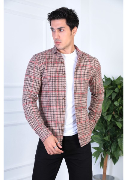 Örme Oduncu Ekose Esnek ve Rahat Slim Fit Erkek Gömlek