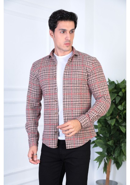 Örme Oduncu Ekose Esnek ve Rahat Slim Fit Erkek Gömlek