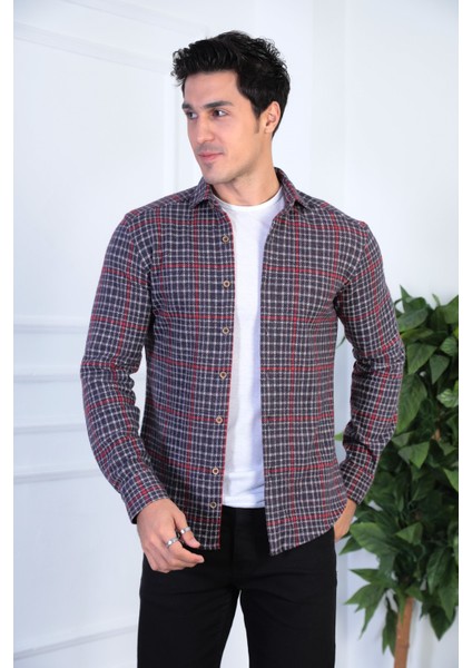 Örme Oduncu Ekose Esnek ve Rahat Slim Fit Erkek Gömlek