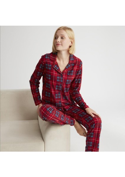 2570 Ekoseli Önden Düğmeli Pijama Takımı