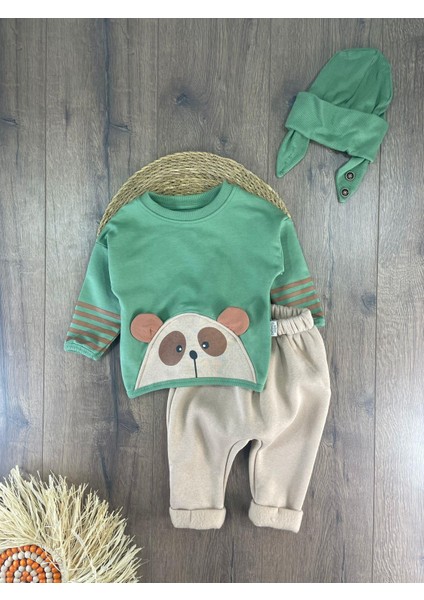 Oversize Şerit Detaylı Yumuşak Doku Bereli Erkek Bebek 3'lü Takım