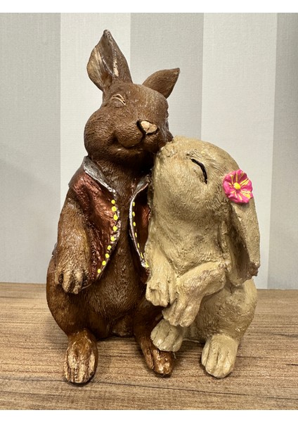 Öpüşen Tavşan Biblo Heykel Dekoratif Obje