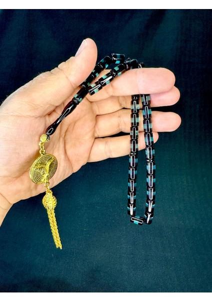 Sürmeli Uçak Camı Tesbih Turkuaz Siyah Renkli Kesme Kesim T-755 fiyatları