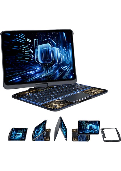 Apple iPad Pro 11 Inc 2. Nesil (2020) LED Aydınlatmalı Bluetoothlu Touchpadli 360° Dönebilen Transparent Klavyeli Kılıf A2228 A2068 A2230
