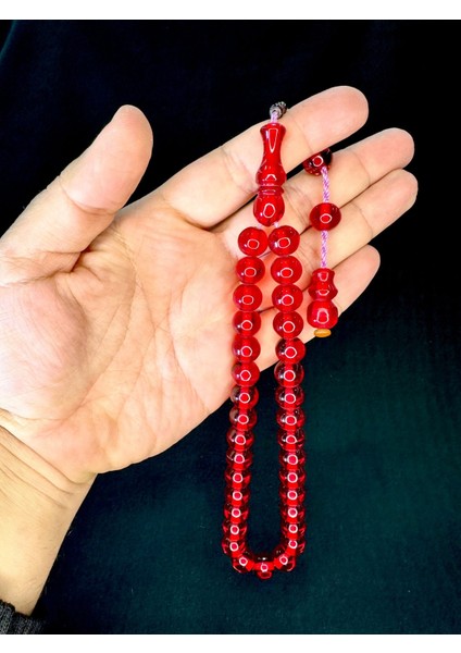 Çubuk Kehribar Tesbih Kırmızı Renkli Küre Kesim 10 Mm T-759