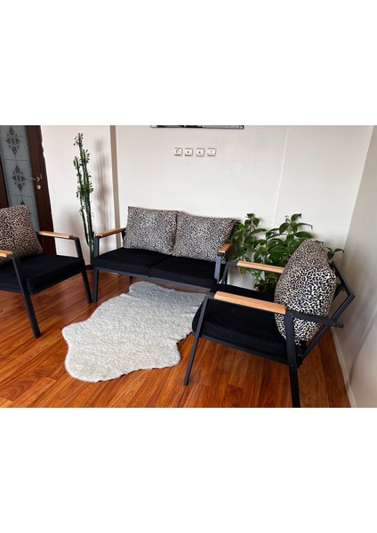 Balkon,Bahçe Cafe, Restorant (((SADECE Mider Kılıfı))) 2+1+1 LEOPAR&SİYAH KOMBİN (8 ADET KILIF)