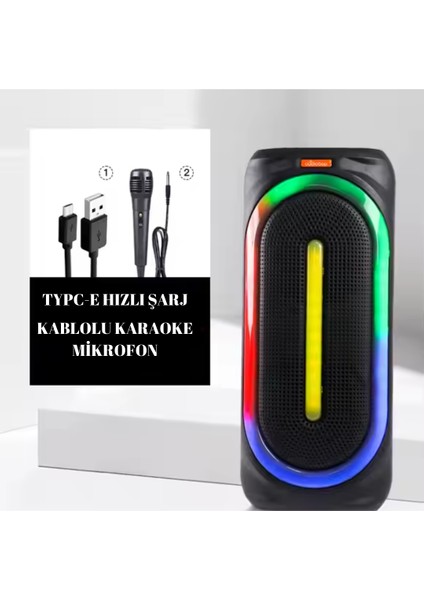 Hp 108 Bluetooth Hoparlör 16 W Rms 2*8 Inc Karaoke Kablolu Mikrofon Rgb Efekt Usb,typc-E