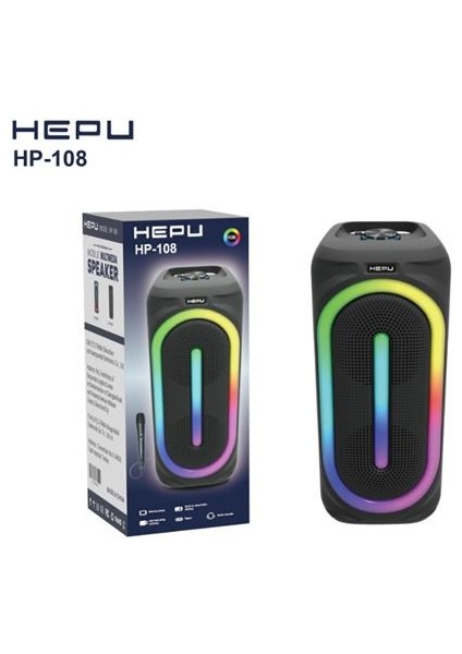 Hp 108 Bluetooth Hoparlör 16 W Rms 2*8 Inc Karaoke Kablolu Mikrofon Rgb Efekt Usb,typc-E