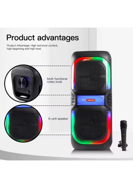 Hp 109 Bluetooth Hoparlör 2*8 Inc 16 W Rms 3600 Mah Rgb Efekt Kablolu Karaoke Mikrofon