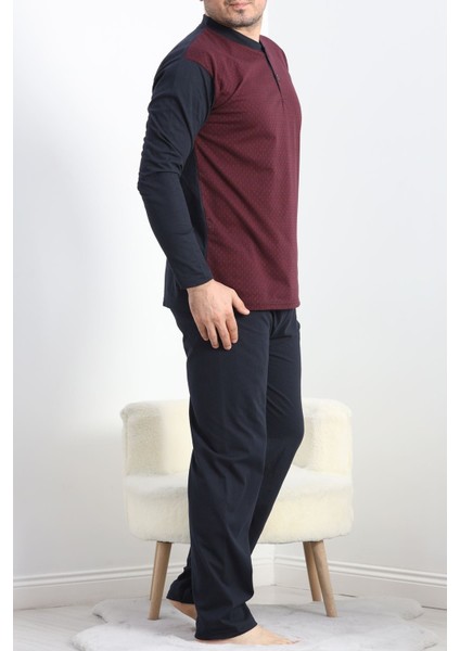 Jakarlı Erkek Pijama Takımı Bordo1 - 40064.1838.