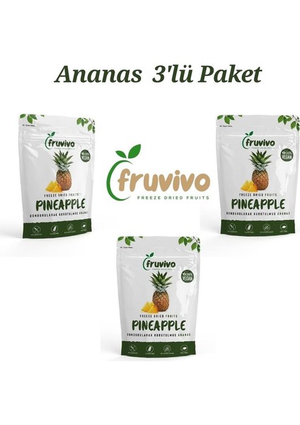 3'lü Paket, Dondurularak Kurutulmuş Ananas 20 gr, Vegan, Glutensiz Kurutulmuş Meyveler