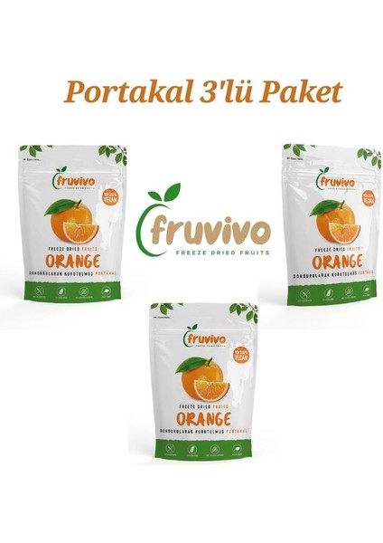 3'lü Paket, Dondurularak Kurutulmuş Portakal 20 gr, Vegan, Glutensiz Kurutulmuş Meyveler