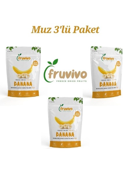 3'lü Paket, Dondurularak Kurutulmuş Muz 30 gr, Vegan, Glutensiz Kurutulmuş Meyveler