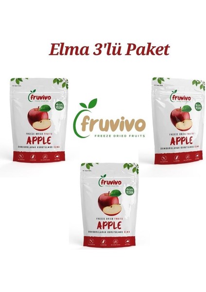 3'lü Paket, Dondurularak Kurutulmuş Elma 20 gr, Vegan, Glutensiz Kurutulmuş Meyveler