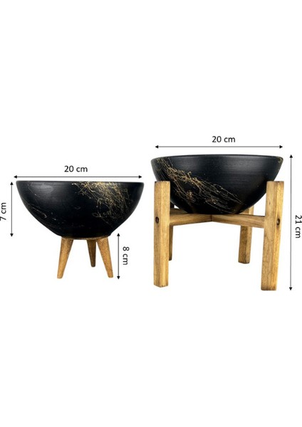 Ev Dekorasyon Siyah Üzeri Gold Mermer Efektli Aranjman Sunumluk Toprak Saksı 3-4 Ayaklı İkili Set 20 Cm Çap fiyatları