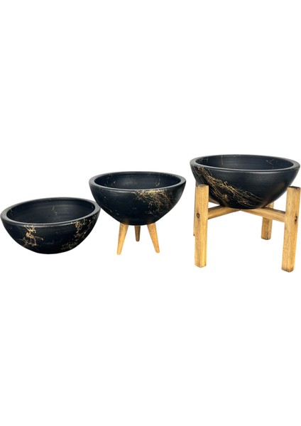 Ev Dekorasyon Siyah Üzeri Gold Mermer Efektli Aranjman Sunumluk Toprak Saksı Üçlü Set 20 Cm Çap fırsatları