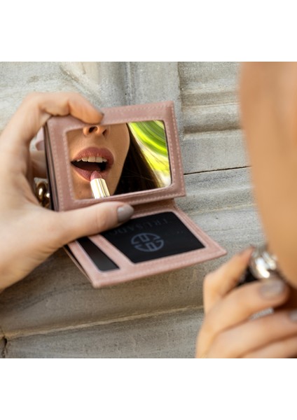 Marseille Kahverengi Fermuarlı Aynalı Lastikli Unisex Erkek Kadın Cüzdan Hediye Rfid Korumalı