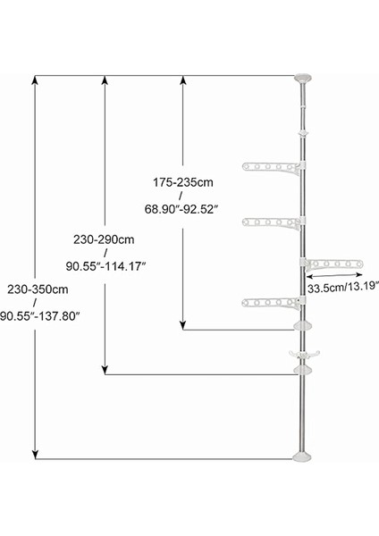 4 Kollu Ayarlanabilir Tavana Sıkıştırmalı Metal Borulu Çamaşır Kurutma Askısı