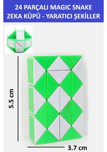 24 Parçalı Yaratıcı Magıc Snake Cube -Sihirli Yılan Zeka Sabır Küpü - Renk: Yeşil