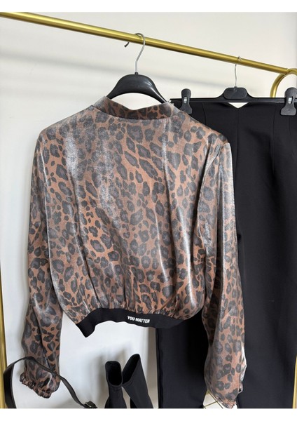 Lastik Detaylı Leopar Desenli Fermuarlı Bomber Ceket fırsatları