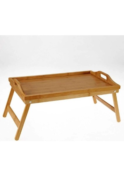 Katlanır Ayaklı Portatif Bambu Keyif Yatak Sunum Tepsisi 50x30 Cm
