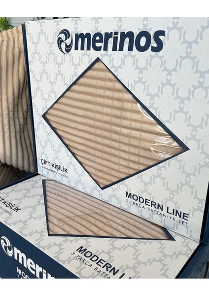 Merinos Modern Line 3 Parça Battaniye Seti Bej fiyatları