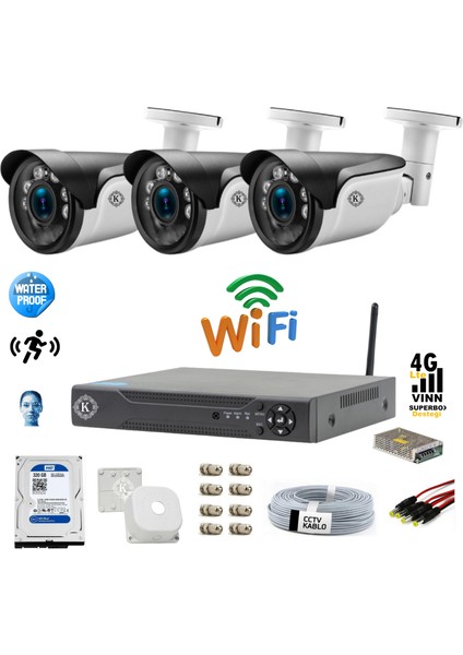 3 Kameralı 5mp Lensli 1080P Fullhd Kamera Seti - Gece Görüşlü - Su Geçirmez – 1670