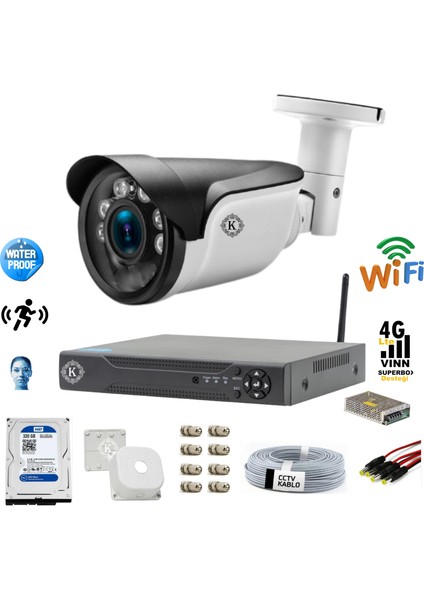 1 Kameralı 5mp Lensli 1080P Fullhd Kamera Seti - Gece Görüşlü - Su Geçirmez 1670